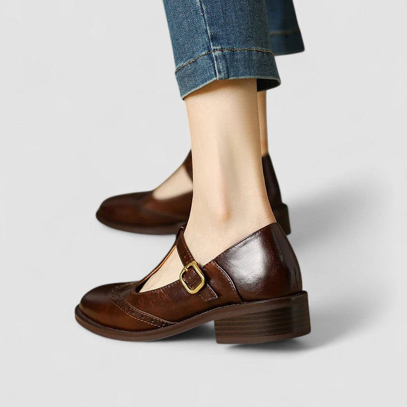 Lorvessa | Women’s Buckle Strap Flats with cut-out detail and classic finish