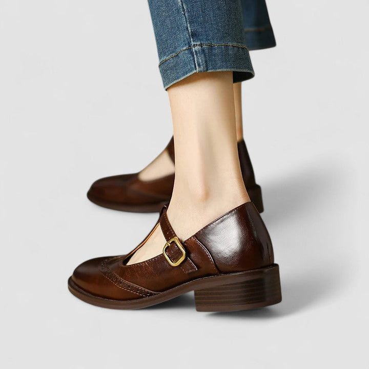 Lorvessa | Women’s Buckle Strap Flats with cut-out detail and classic finish