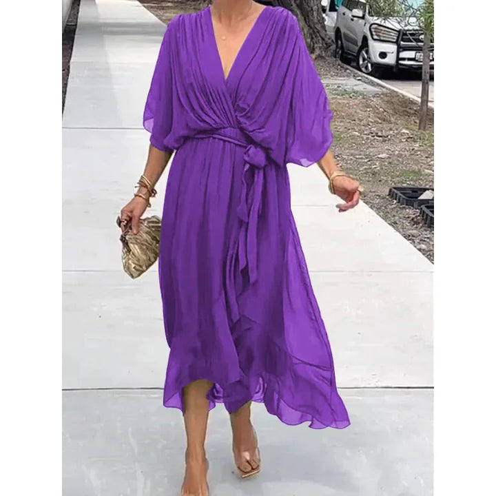 Evangeline | Women’s Wrap Midi Dress for Effortless Summer Elegance