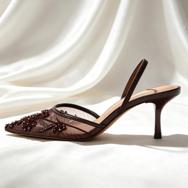 Cora | Women’s Slingback Heels featuring Embroidered Feature