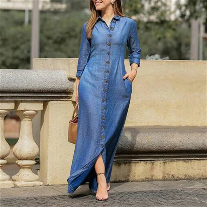 Hestia | Women’s Button-Front Maxi Dress in a Tailored Figure