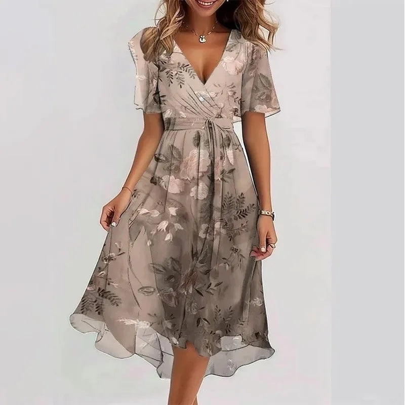 Eleanor | Women’s Floral Midi Dress featuring a Wrap Front