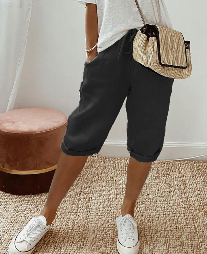 Elina | Women’s Knee Length Casual Shorts with Drawstring Waist and Relaxed Fit