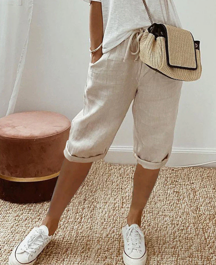 Elina | Women’s Knee Length Casual Shorts with Drawstring Waist and Relaxed Fit