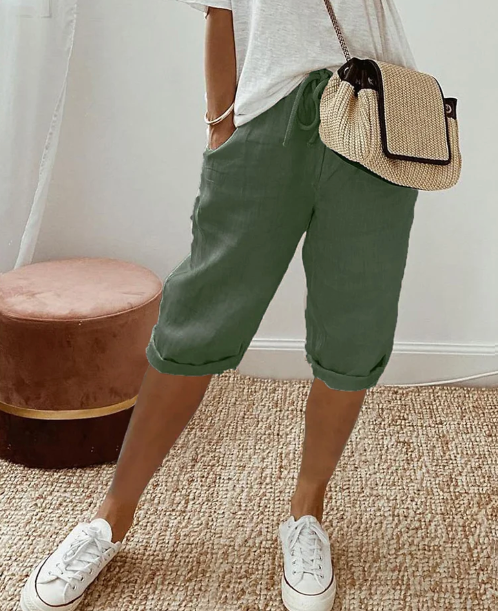 Elina | Women’s Knee Length Casual Shorts with Drawstring Waist and Relaxed Fit