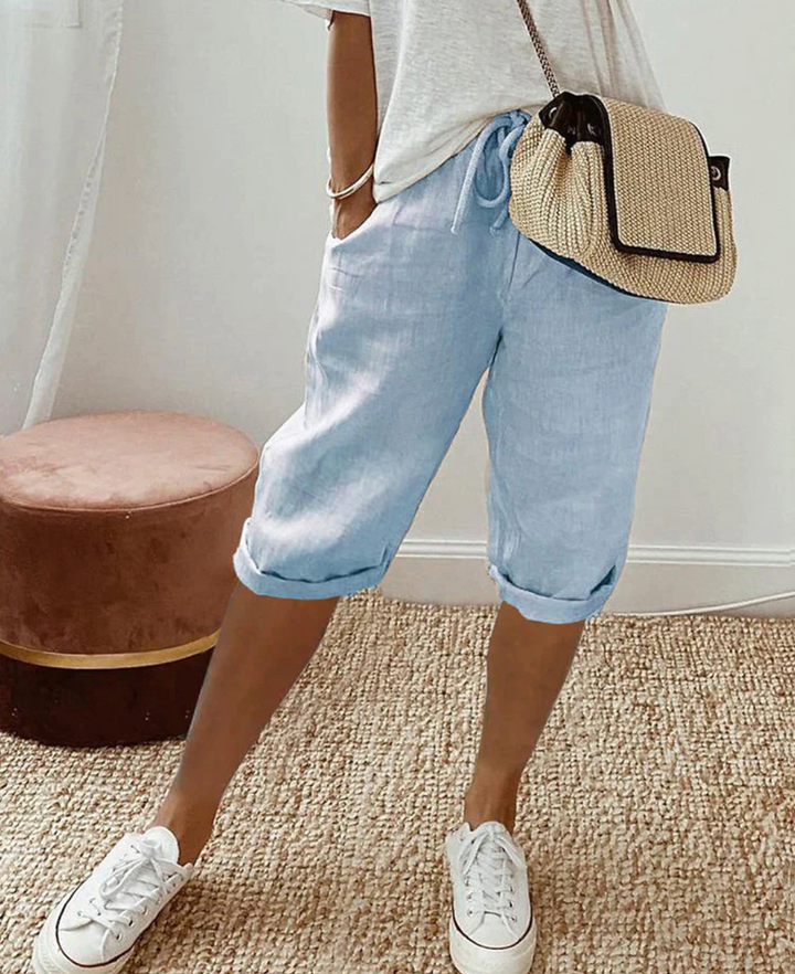 Elina | Women’s Knee Length Casual Shorts with Drawstring Waist and Relaxed Fit