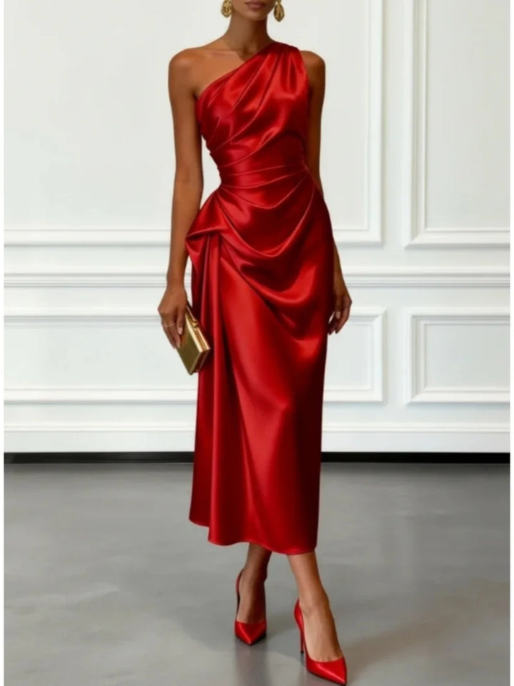 Cecilia | Women’s One Shoulder Midi Dress for Evening Polishing