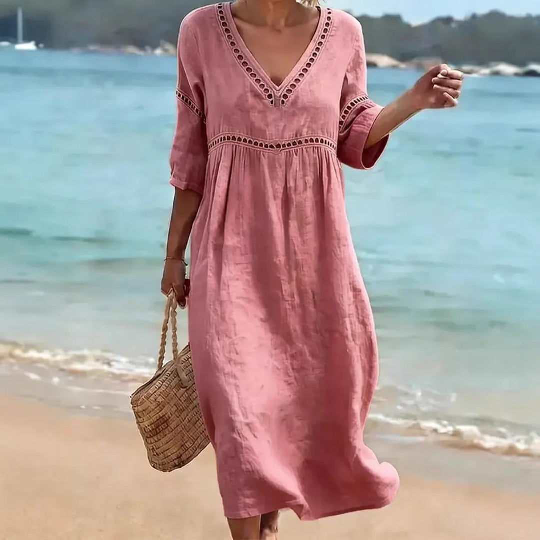Kirsty | Women’s V-Neck Midi Dress for Strolling on the Beachside
