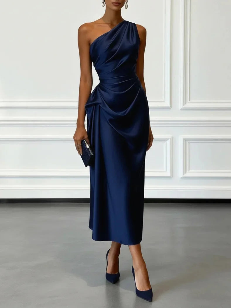Cecilia | Women’s One Shoulder Midi Dress for Evening Polishing