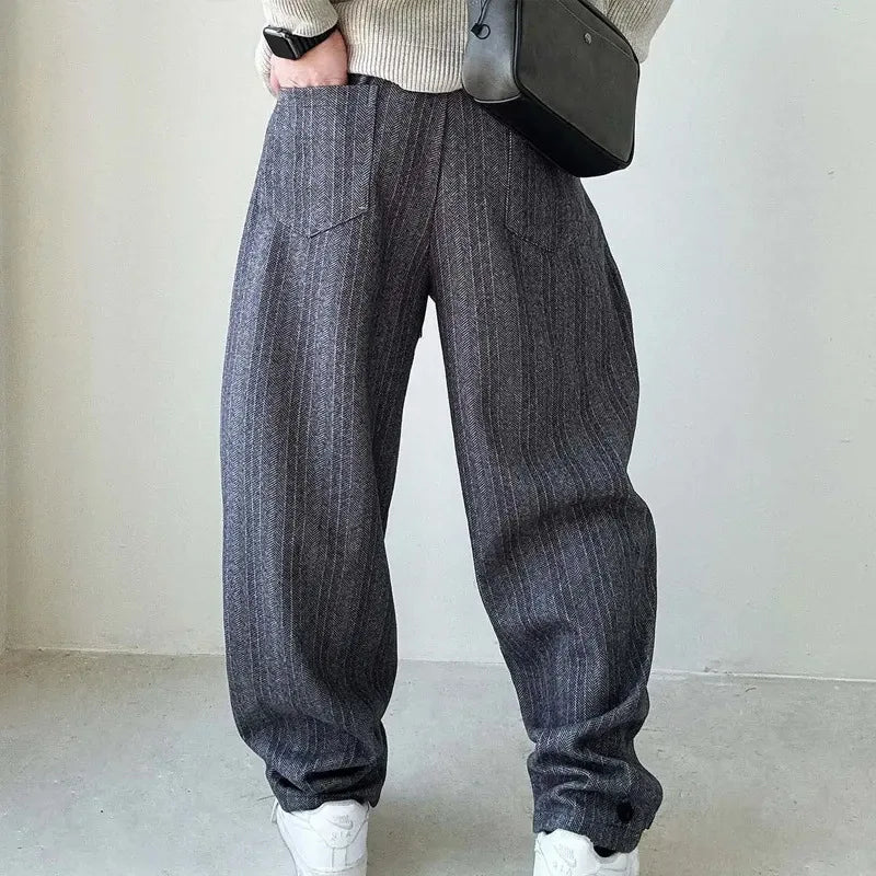 Xeno | Men’s Drawstring Trousers featuring Thin Stripe Effect