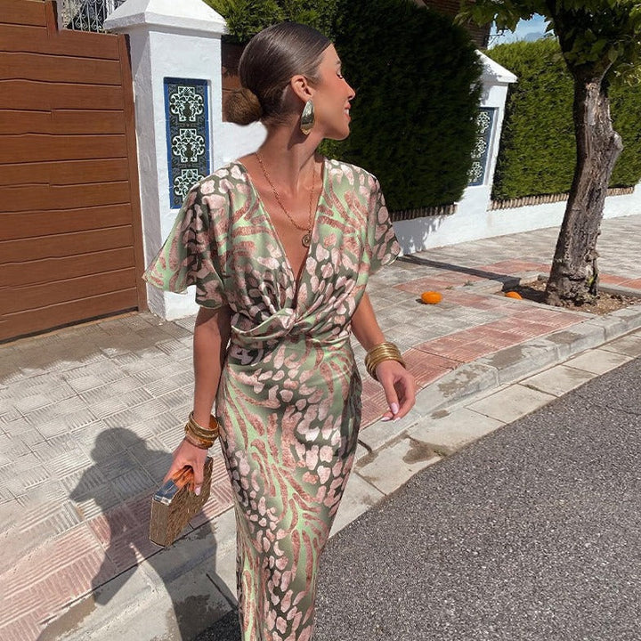 Olivrae | Women’s Twist-Front Midi Dress with V-neck and effortless flow