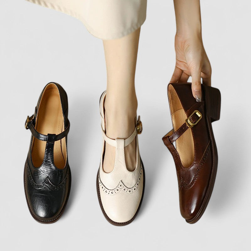 Lorvessa | Women’s Buckle Strap Flats with cut-out detail and classic finish