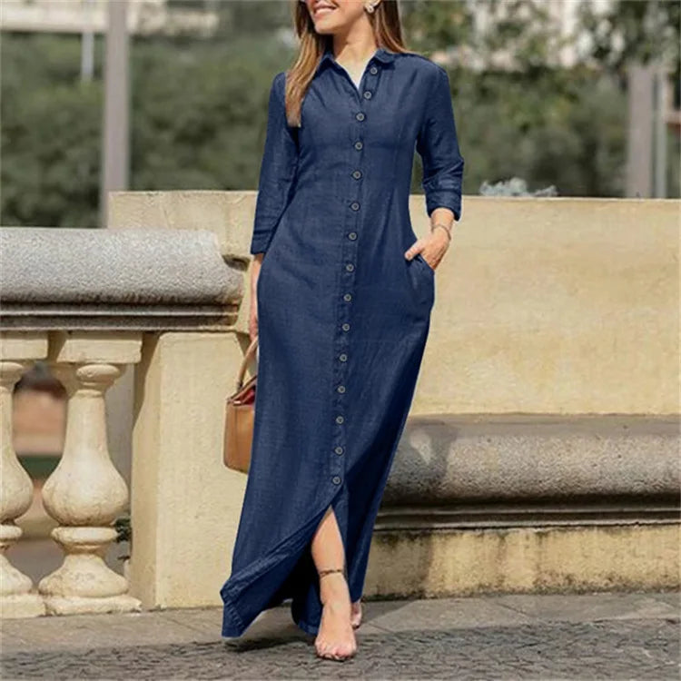 Hestia | Women’s Button-Front Maxi Dress in a Tailored Figure