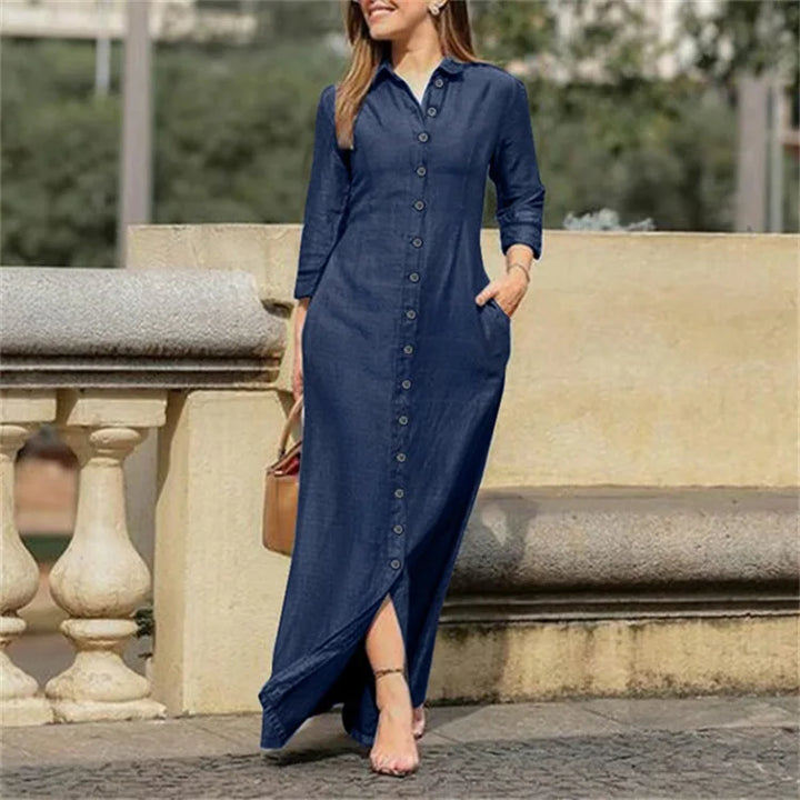 Hestia | Women’s Button-Front Maxi Dress in a Tailored Figure