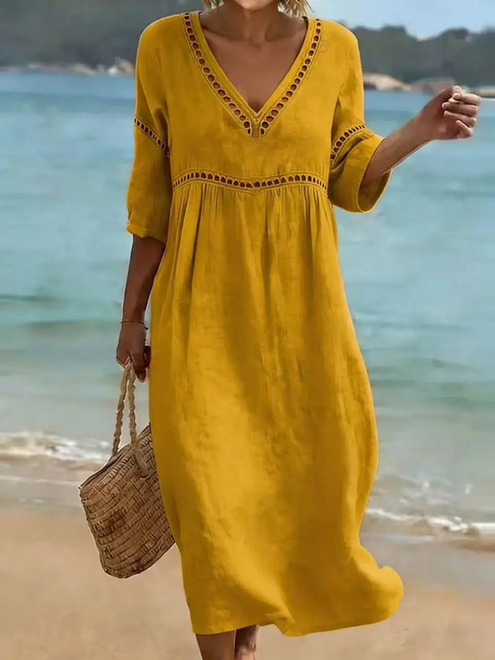 Kirsty | Women’s V-Neck Midi Dress for Strolling on the Beachside