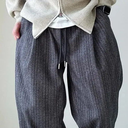 Xeno | Men’s Drawstring Trousers featuring Thin Stripe Effect