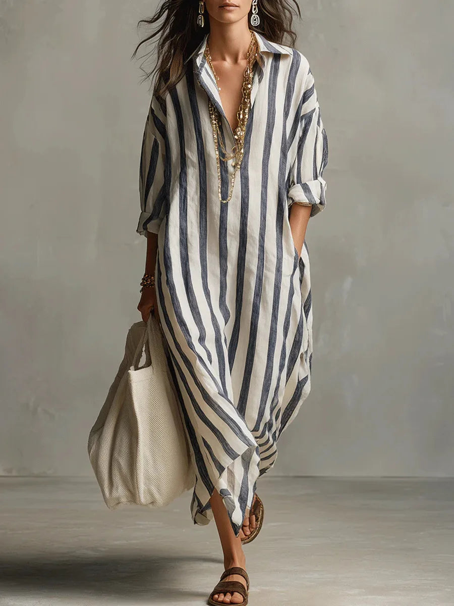 Maren | Women’s Shirt Dress featuring Vertical Stripes