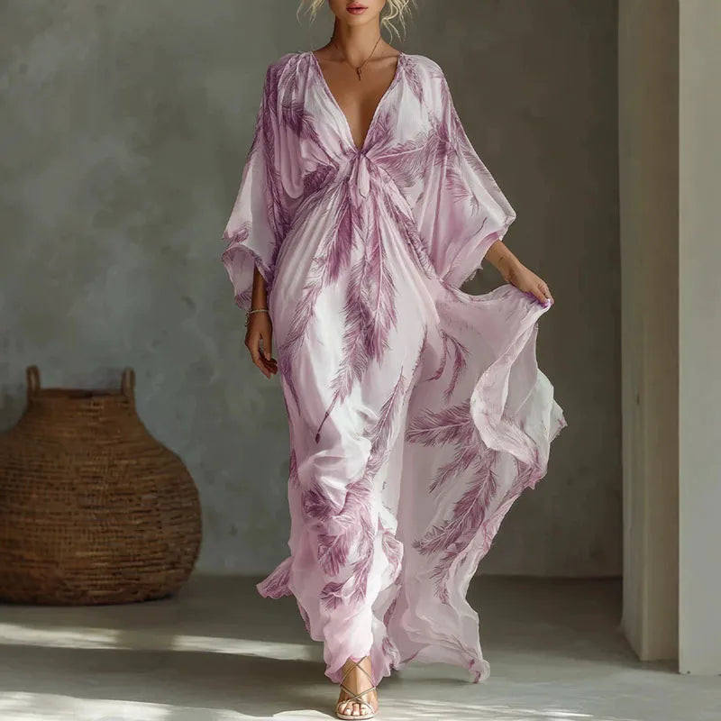 Tess | Women’s Printed Maxi Dress for Relaxed Holiday Ensemble