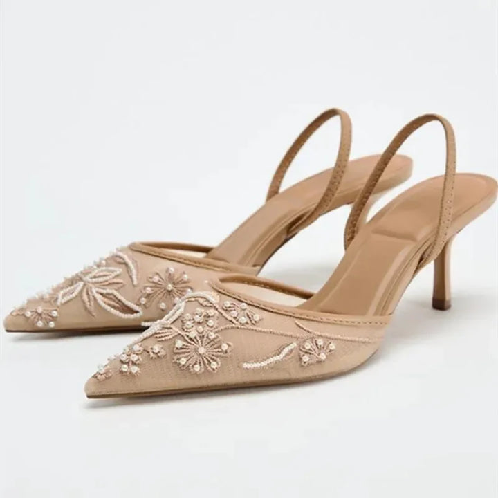 Cora | Women’s Slingback Heels featuring Embroidered Feature