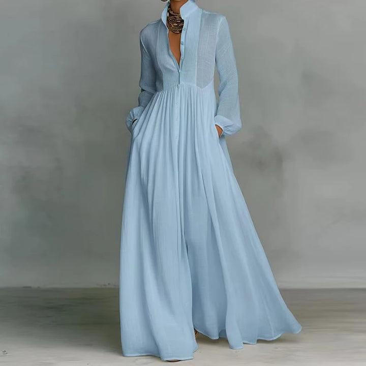 Delaney | Women’s Maxi Dress in a Flowing Neat Button-Up Look