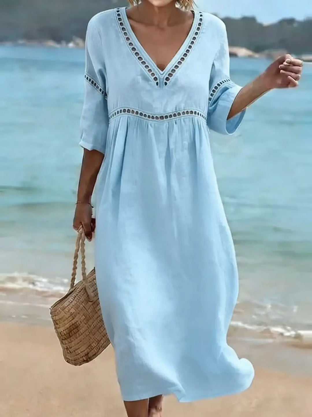 Kirsty | Women’s V-Neck Midi Dress for Strolling on the Beachside