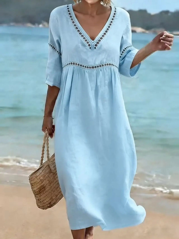 Kirsty | Women’s V-Neck Midi Dress for Strolling on the Beachside