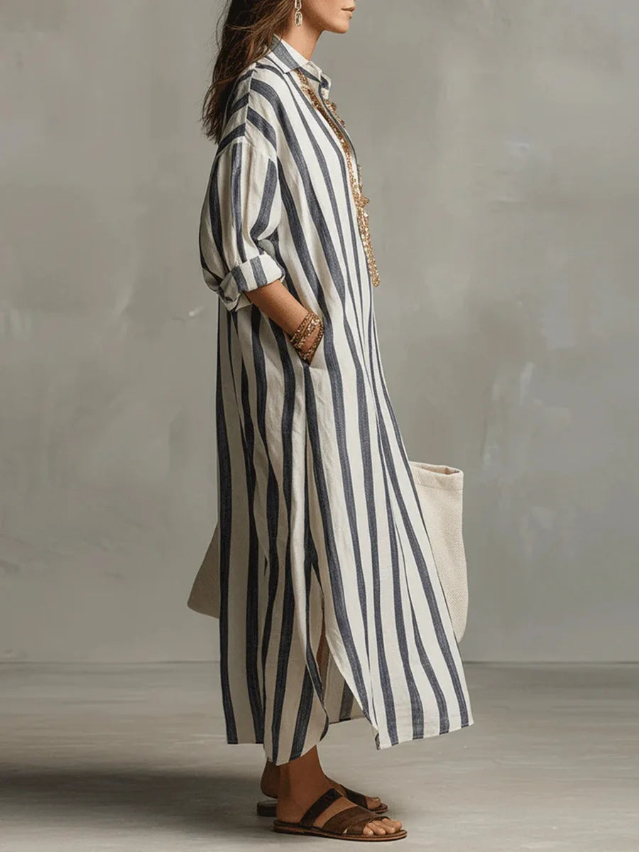 Maren | Women’s Shirt Dress featuring Vertical Stripes