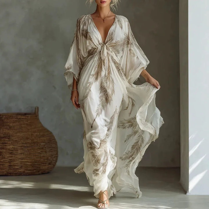 Tess | Women’s Printed Maxi Dress for Relaxed Holiday Ensemble