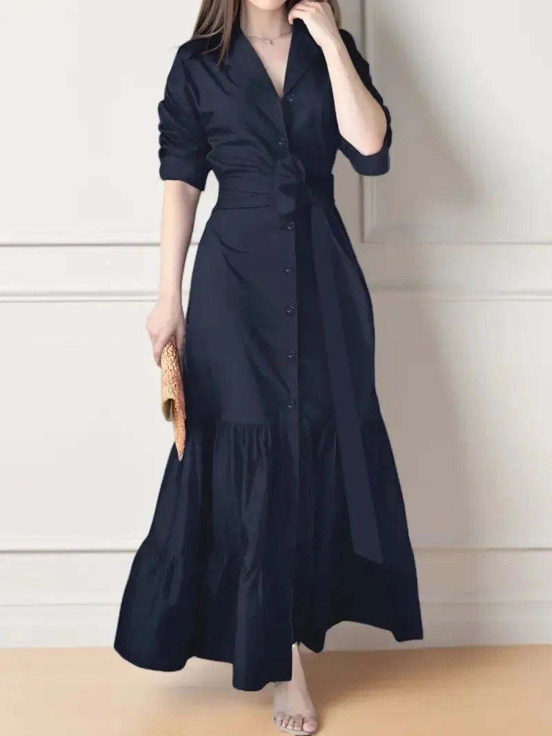 Sabine | Women’s Shirt Maxi Dress with a Defined Midsection