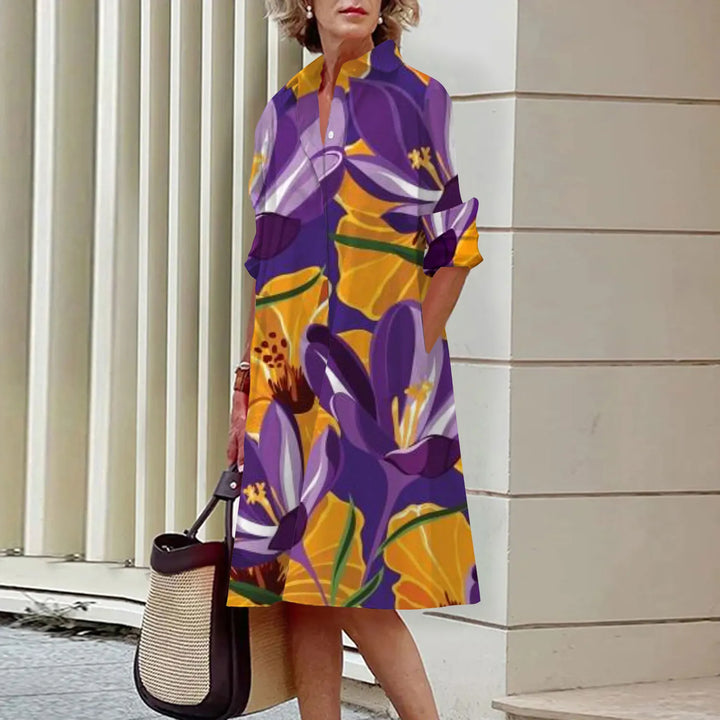 Verilyn | Women’s Floral Midi Dress in a Smart Shirt Aesthetic