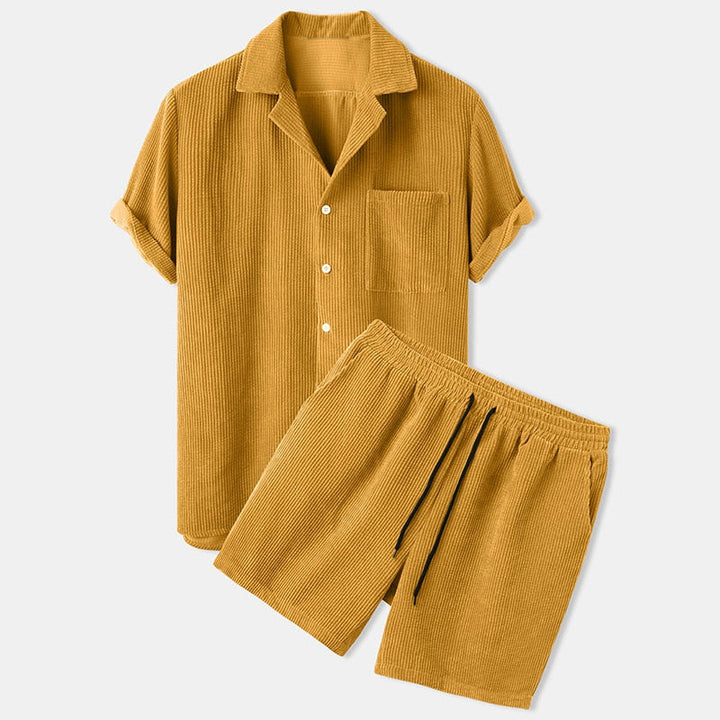 Zyren | Men’s Two-Piece Set featuring button shirt and drawstring shorts
