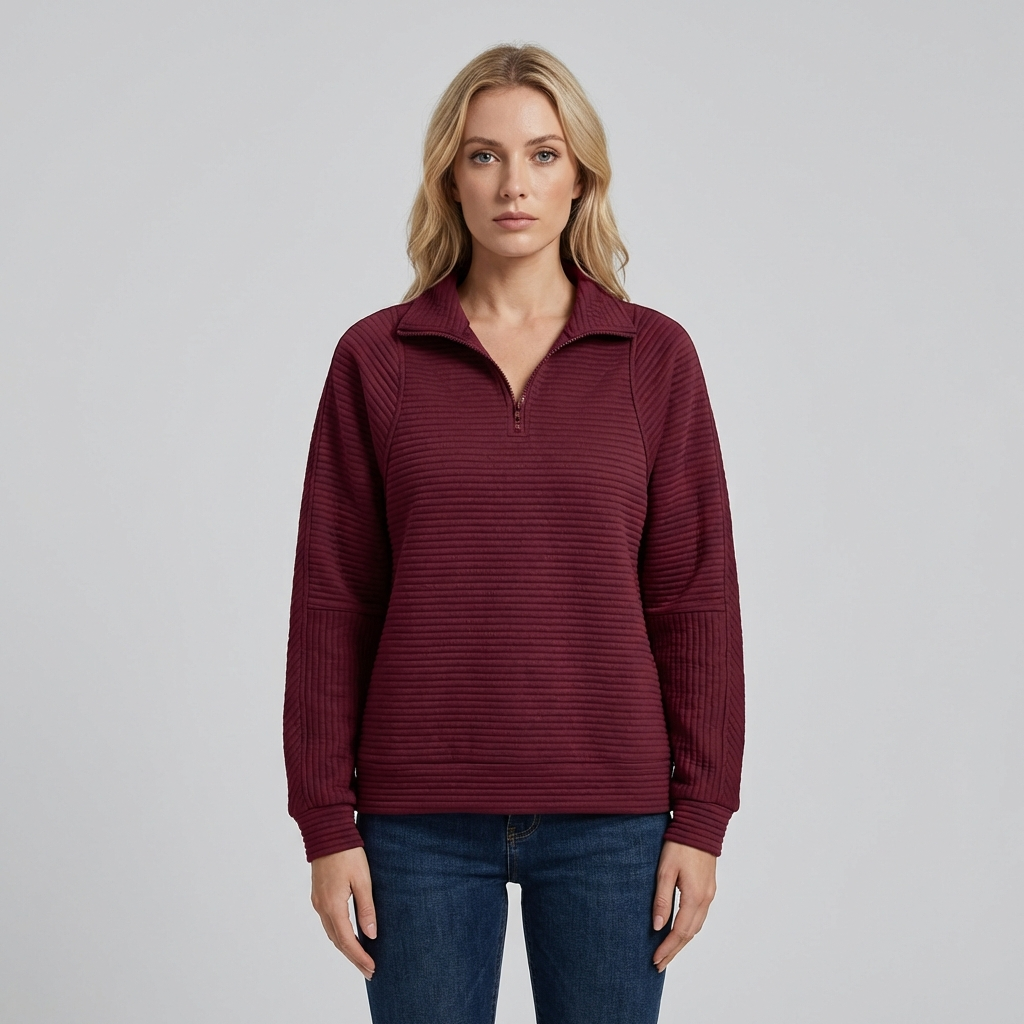 Sienna | Women's Half Zip Jumper With Ribbed Texture