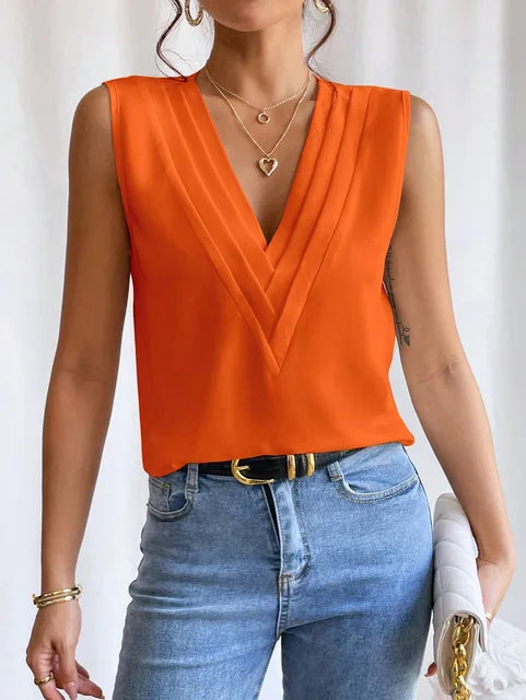 Nerina | Women’s sleeveless top featuring a layered V neckline