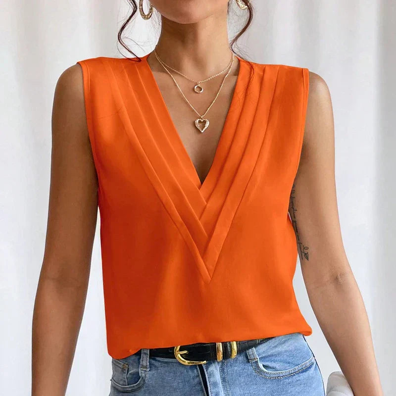 Nerina | Women’s sleeveless top featuring a layered V neckline