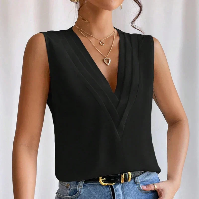 Nerina | Women’s sleeveless top featuring a layered V neckline