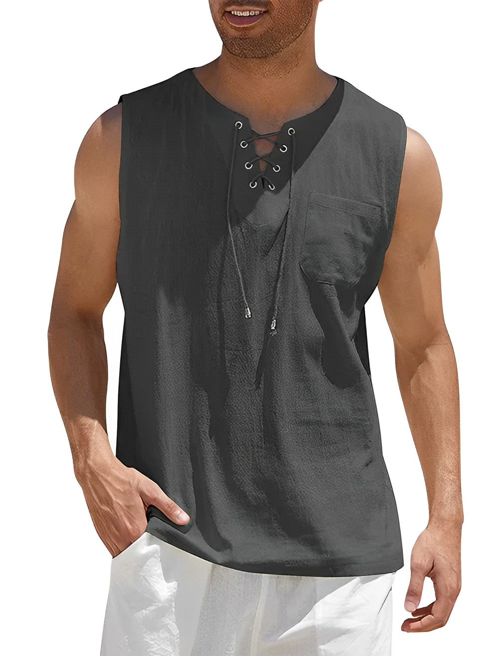 Zenviro | Men’s Sleeveless Top featuring lace-up neckline