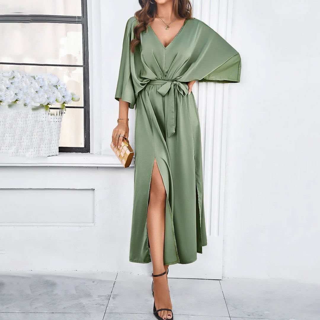 Aveline | Women’s Flowy Maxi Dress with Belted Waist Fit