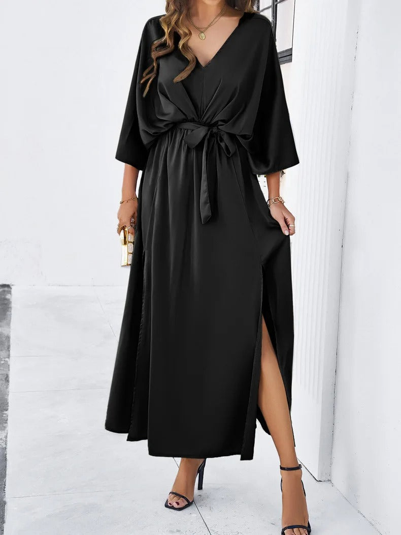 Aveline | Women’s Flowy Maxi Dress with Belted Waist Fit