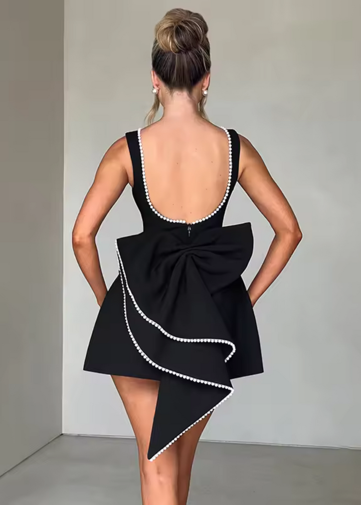 Elara | Women’s Backless Mini Dress with statement bow finish