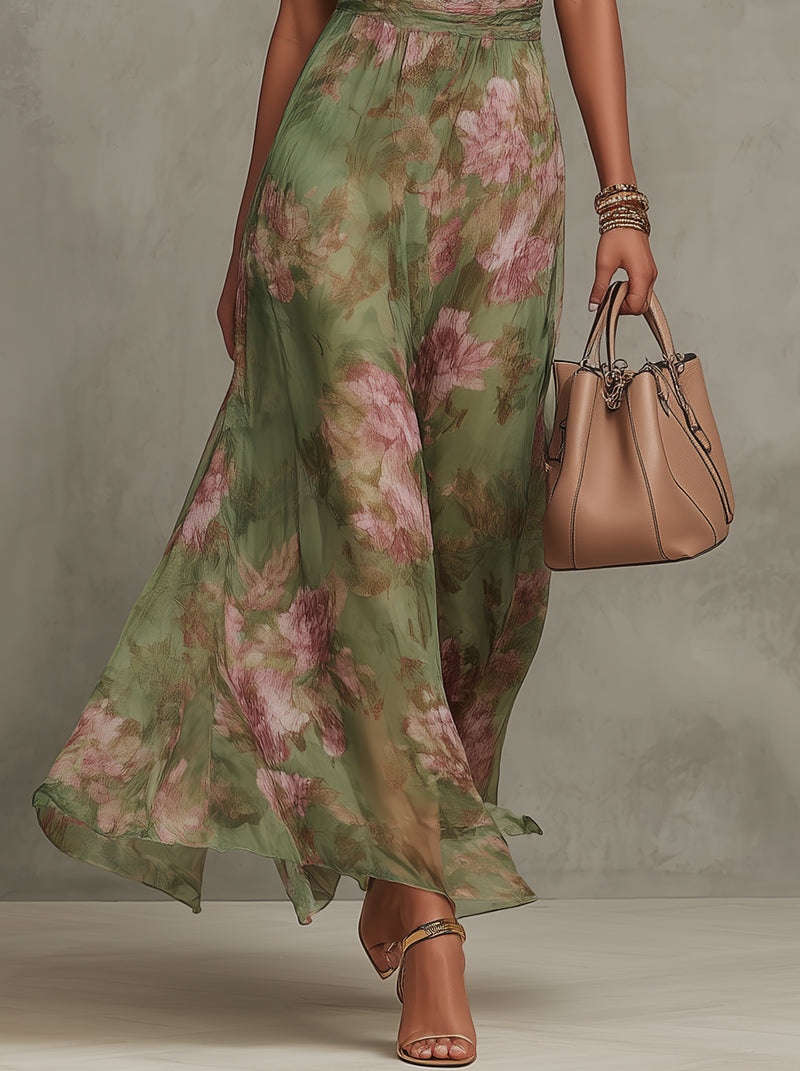 Avelira | Women’s Halterneck Maxi Dress with floral print and flowing soft cascade`