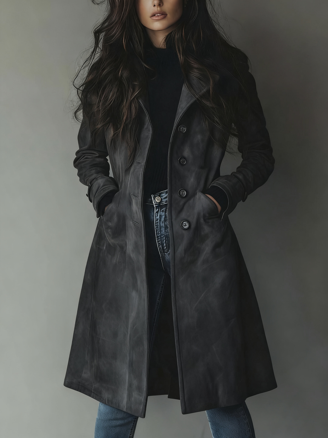 Cavelle | Women’s Longline Coat with button-front closure and structured shape