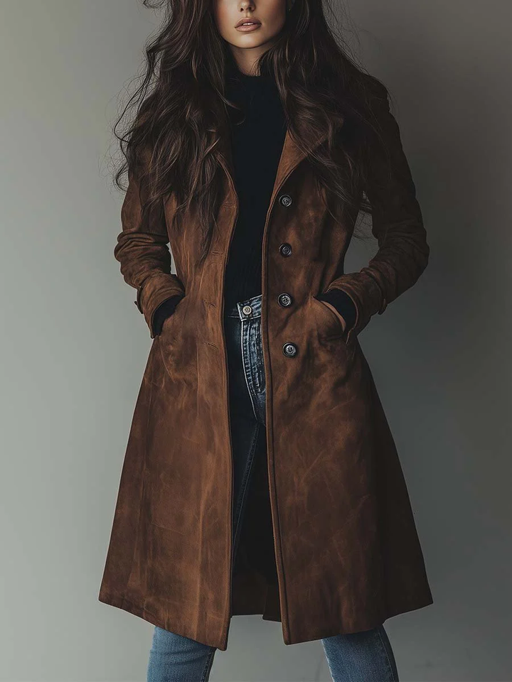 Cavelle | Women’s Longline Coat with button-front closure and structured shape