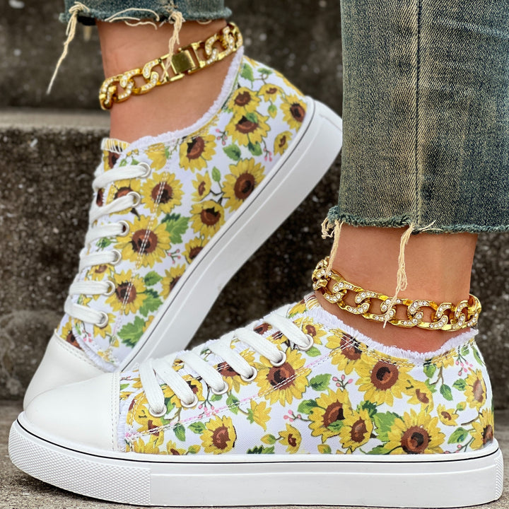 Florique | Women’s Lace-Up Trainers with floral statement design