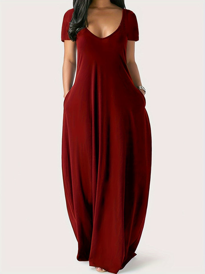 Zeressa | Women’s V-Neck Maxi Dress with short sleeves and relaxed drape