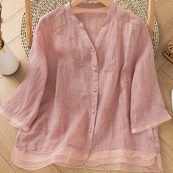 Luneria | Women’s Button-Up Top with subtle embroidered highlights