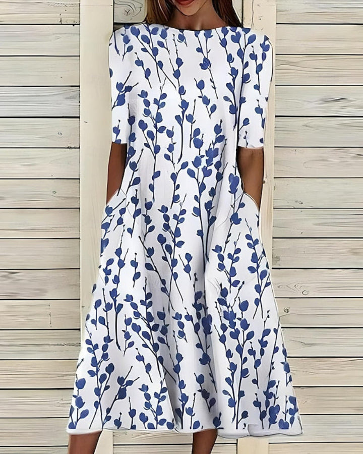 Isabelle | Women’s Printed Midi Dress in an Easy A-Line Figure