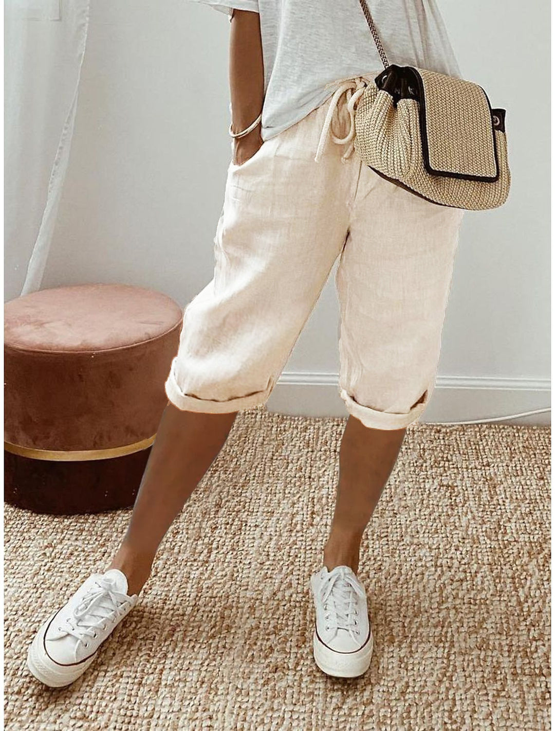 Elina | Women’s Knee Length Casual Shorts with Drawstring Waist and Relaxed Fit