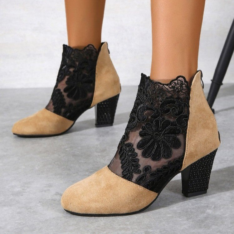 Bianca | Women's Sheer Lace Block Heel Ankle Boots