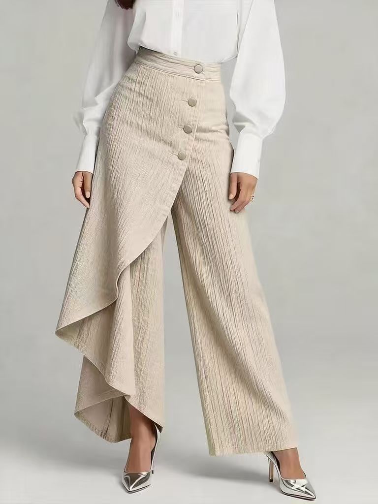Drelina | Women’s Wrap-Front Trousers with asymmetric panel and wide-leg cut