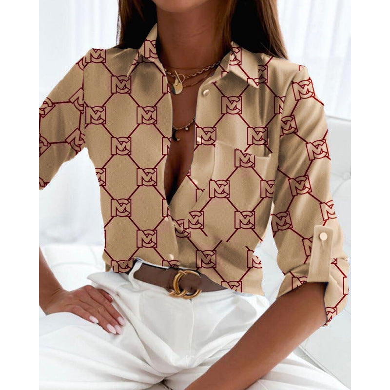 Lorena | Women’s Printed Button Up Shirt with Relaxed Collar Detail